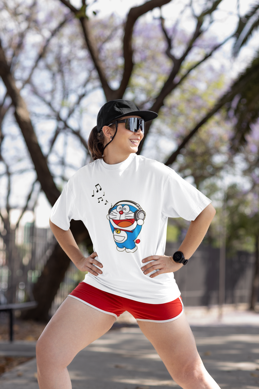 Doraemon Women Oversized Terry T-shirt